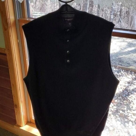 Johnston & Murphy Buttoned Wool Mock Collared Pullover Sz L Vest - Picture 2 of 6